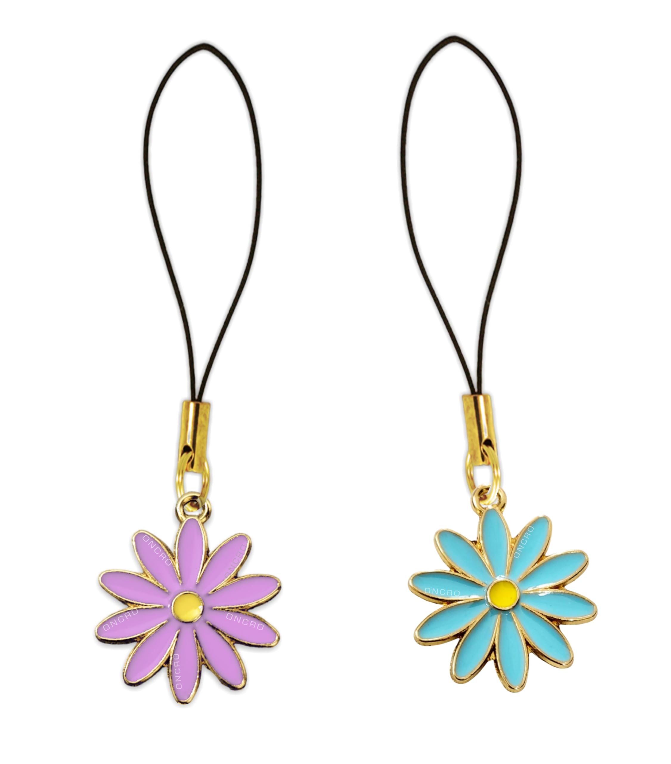 Pack of 2 Lucky Daisy Cute Flower pendant phone charms Blue Firozi Purple Mauve aesthetic for girls women backpack hanging keychain key ring gold accessories necklace bracelet clasp thread Ornament decor Smart combo-image-1