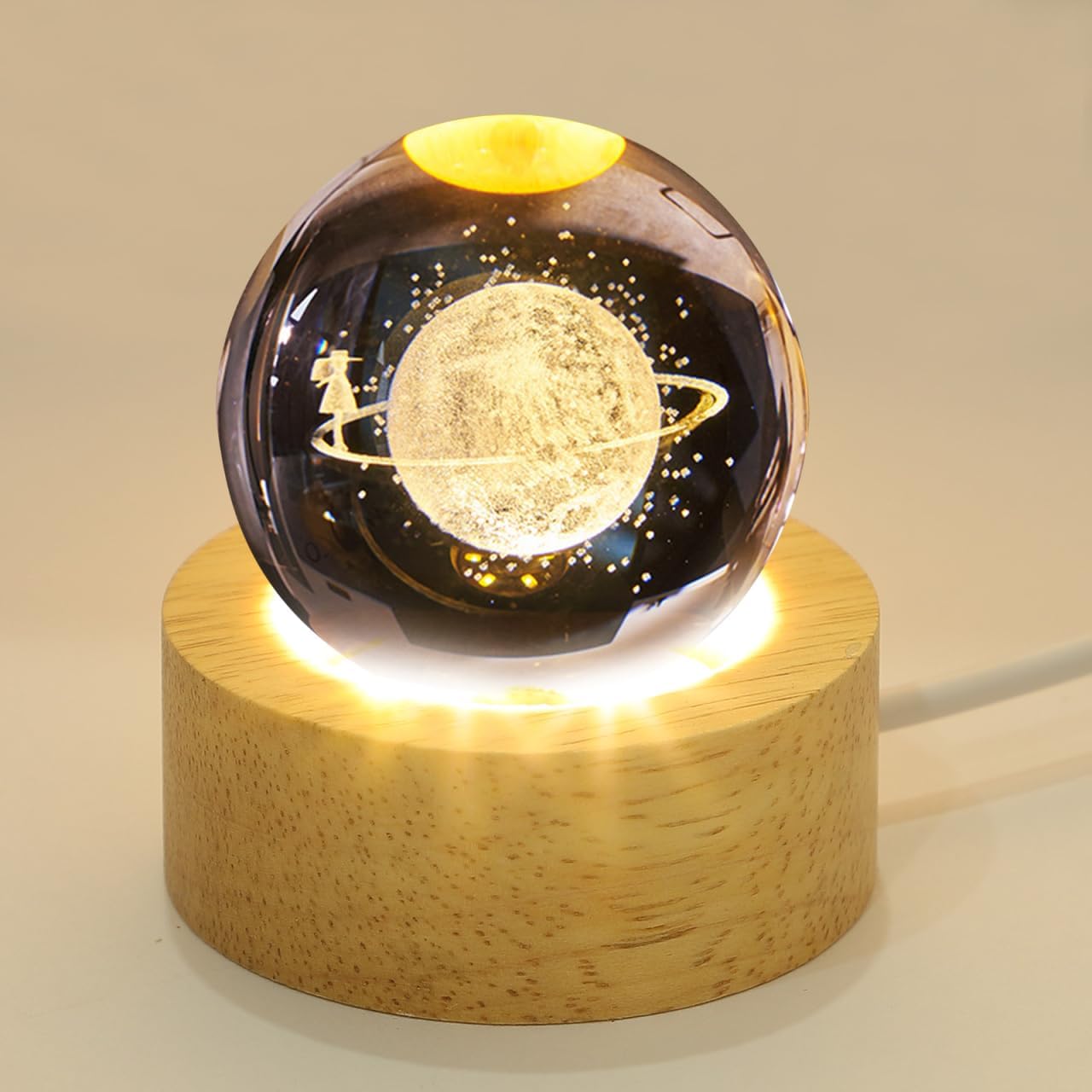 Angoily 5 Pcs Wooden LED Display Base for Crystal Art, Glass Art, 3D Crystal, Warm Light