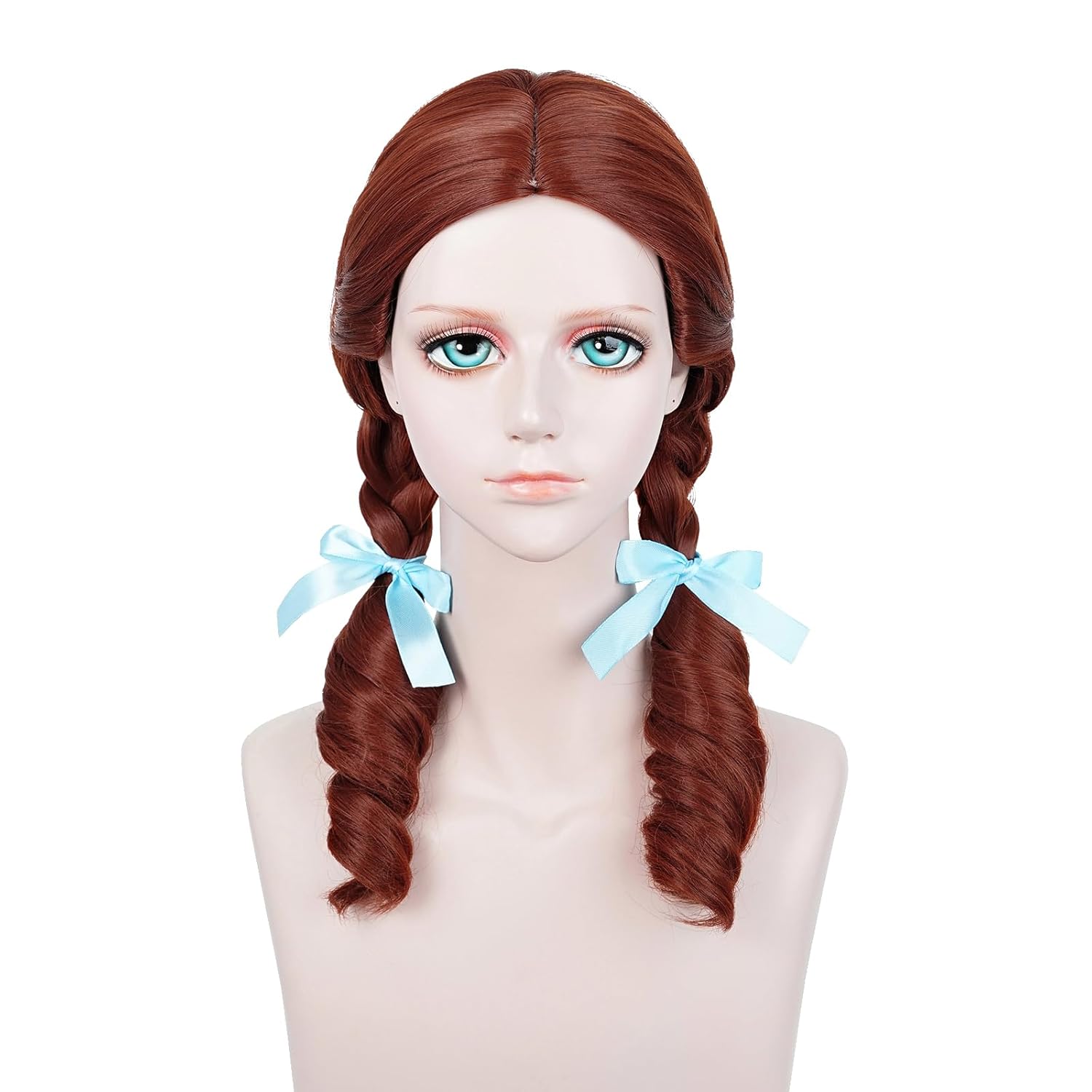 Probeauty Brown Braided Wig for Women, Long Reddish Cosplay Wigs for Halloween Costume Dress Party with Blue Ribbon 19.6 Inch - Image 9