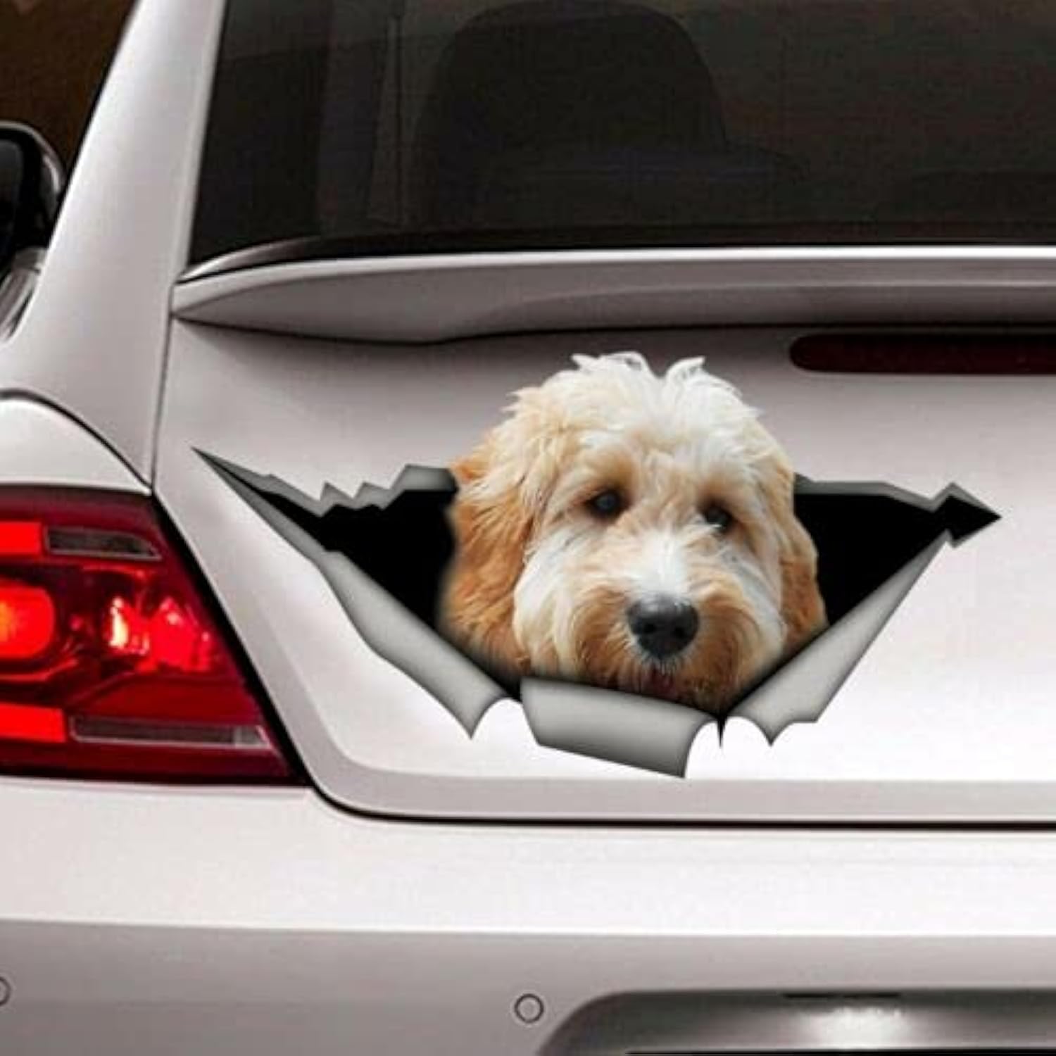 fabisup White Goldendoodle car, 3D Sticker, pet, Dog Magnet Vinyl 3D Realistic Husky Dog Car Stickers.
