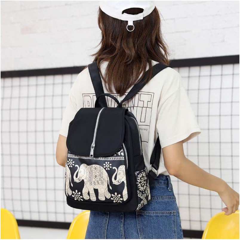 Elephant Lightweight Waterproof Rucksack Nylon Anti Theft Canvas Black Backpack Lovely Unique Elephant Gifts for Women and Girls, 263310cm - Image 6