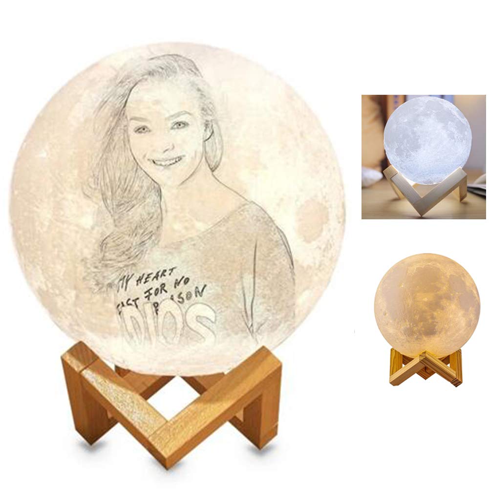 Dealbay Custom Moon Lamp With Photo Text Logo Printed 3D LED Night Light Touch Control 2-Color Personalized Gift Mood Light Rechargeable (20CM)