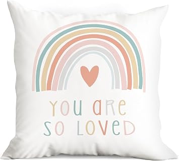 You Are So Loved Boho Rainbow Throw Pillow Cover,18"X18" Decorative Pillowcase Cushion Cover For Sofa Couch Bed,Bohemian Home Girls Room Kids Room Nursery Decor, Gift For Boho Lovers Girls Kids