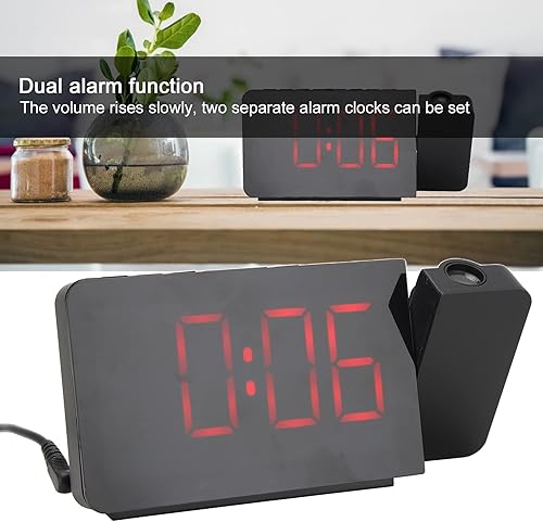 Miniatura 4 de ELINP Despertador de alarma, proyector LED despertador con radio FM función de repetición 4 retroiluminación brillo para dormitorio oficina