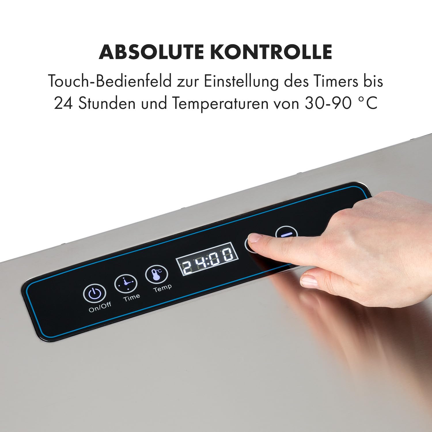 Klarstein Captain Jerky 110 Dörrautomat, 1000 W, Temperatur: 30-90 °C, 24-Stunden-Timer, BPA-frei, Touch-Bedienfeld, 10 Einschübe, Glastür, Edelstahl Dörrgerät für Obst, Gemüse, Auffangblech, silber