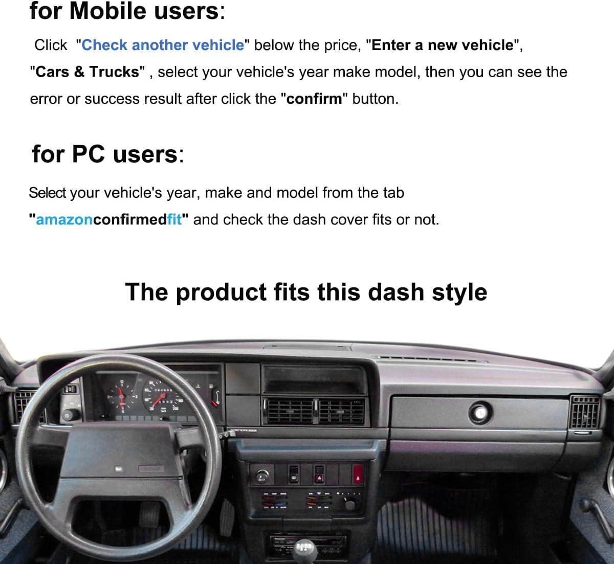 Dash Cover Mat Custom Fit for Volvo 240 242 244 245 262 264 265, Dashboard Cover Pad Carpet Protector (Black) F62