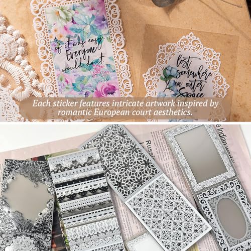 Image of HASTHIP 120 PCS Lace Scrapbook Paper Stickers - 60 Styles Vintage Scrapbooking Sticker Papers Decorative Papers Journaling Supplies for Junk Journal Crafts Scrapbook