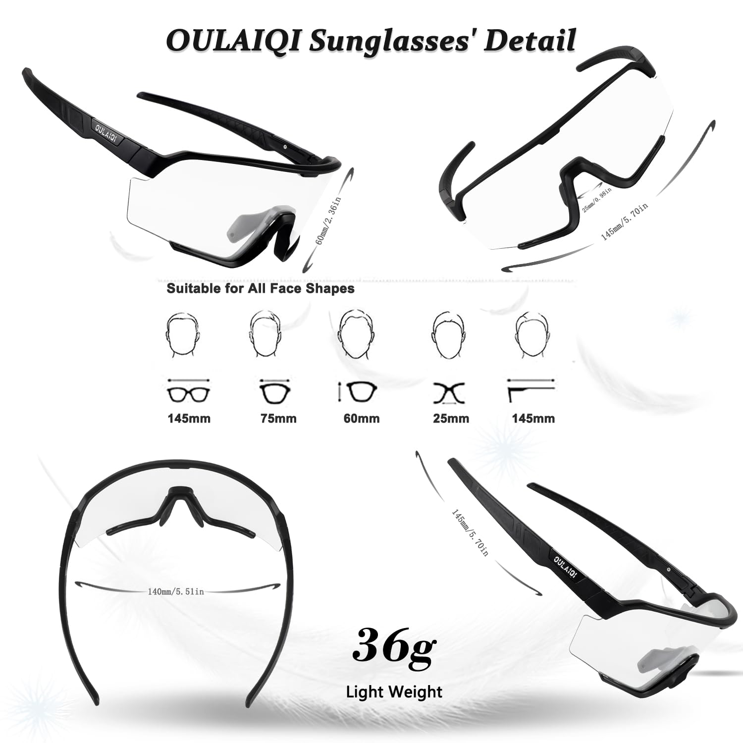 OULAIQI Fotochromowe okulary rowerowe dla mężczyzn i kobiet, rower górski, okulary przeciwsłoneczne, MTB, jazda na rowerze, sportowe okulary przeciwsłoneczne
