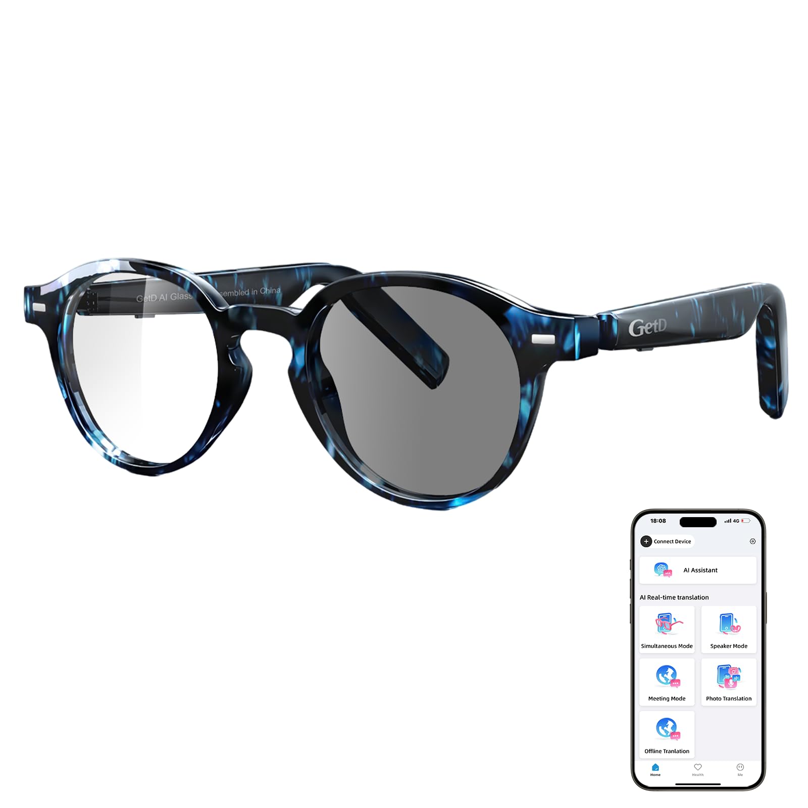 GetD AI Glasses Blue Tortoiseshell