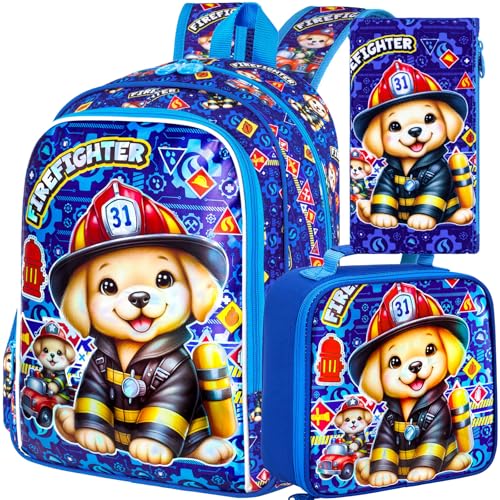 Image of 16 inch Boys Backpack, 3Pcs Dog Bookbag with Lunch Box, Kids School Backpacks Set for Elementary Preschool Kindergarten(Blue)