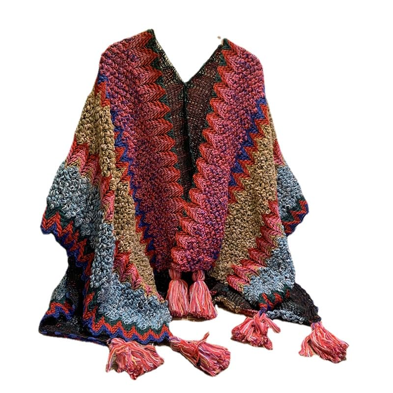 Women Knitted Blanket Shawl Fashion Woven Blanket Shawl Autumn/Winter Poncho Shawl Casual Y2K Tassel Blanket Shawl