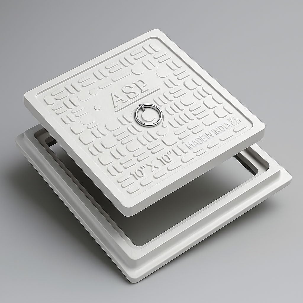 ASP FRP Manhole Cover 5 Ton Load Capacity Heavy-Duty White Drainage Cover with Ring (10X10)-image-32