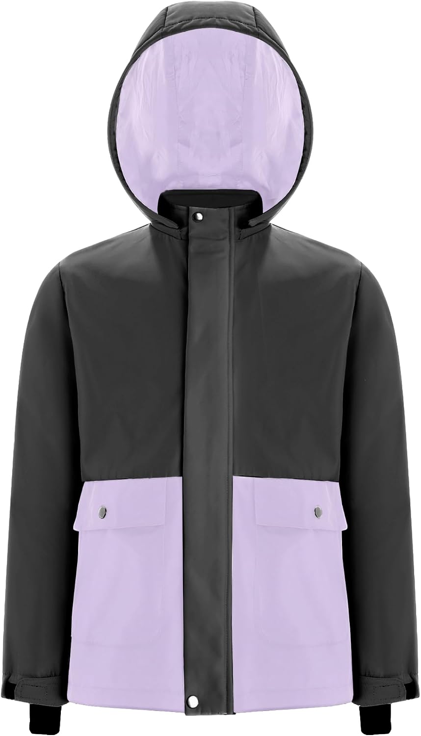 Kids Girls Waterproof Ski Jacket Warm Winter Fleece Hooded Snow Coat Outdoor Snowboarding Jacket