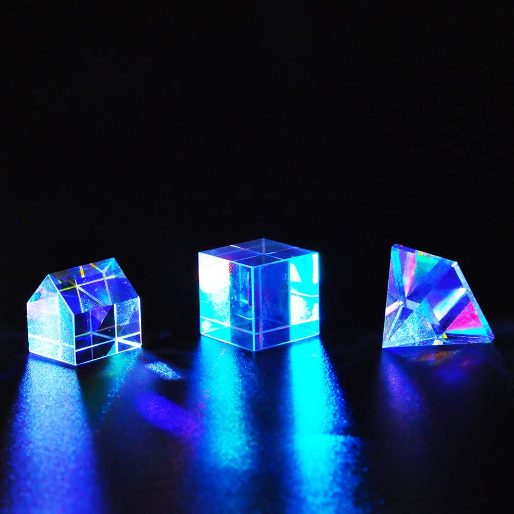 20mm K9 Glass Six-Sided Optical Color Prism Cube, Bright Light Combine, Stained Beam Splitting Prisms Experiment Tool (3 PCS/Set)