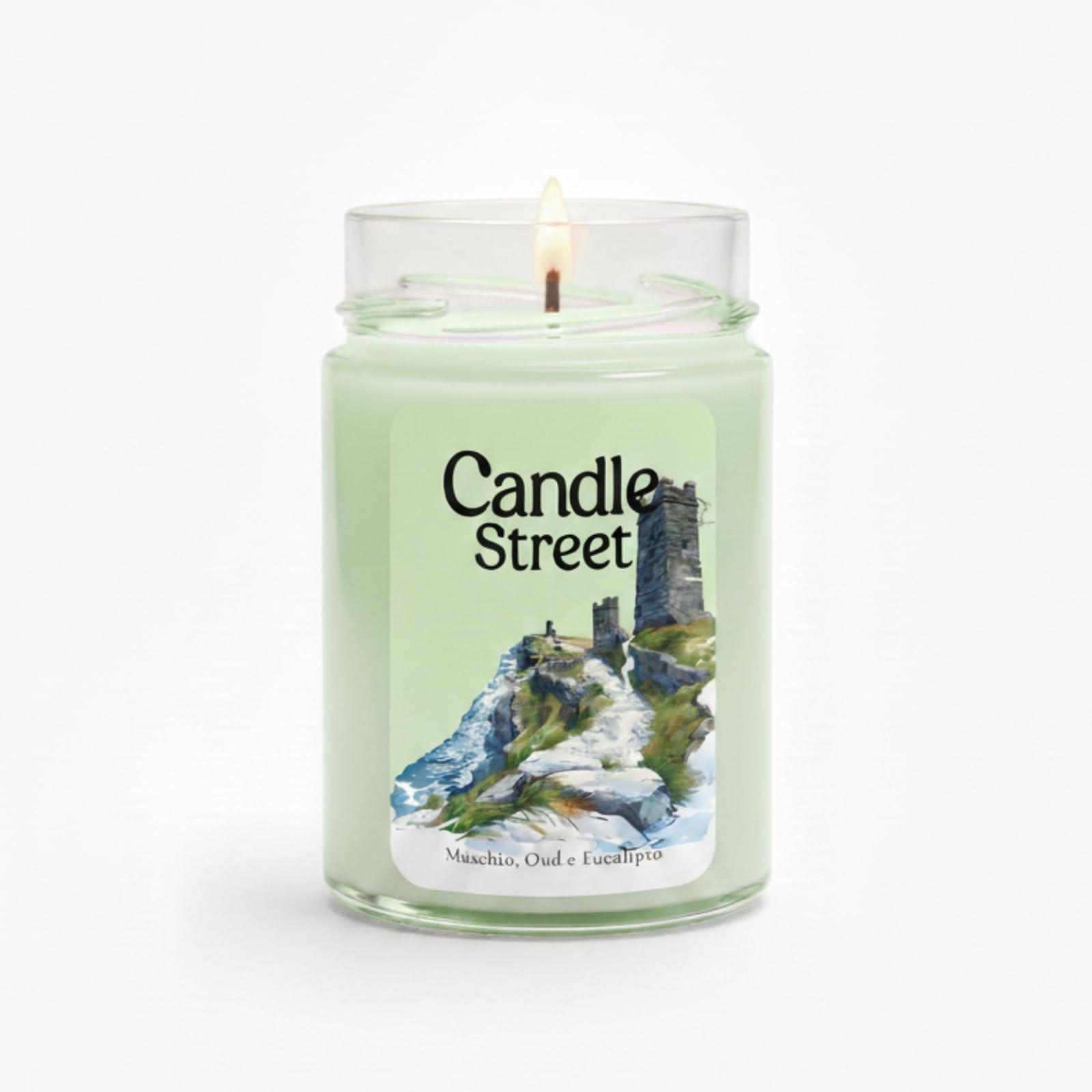 Candle Street – Duftkerze Himmel von Irland 500 g | Weißer Moschus, Oud und Eukalyptus | Kollektion Sfumature d'Winter | Große Kerze im Premium-Glas, 120h