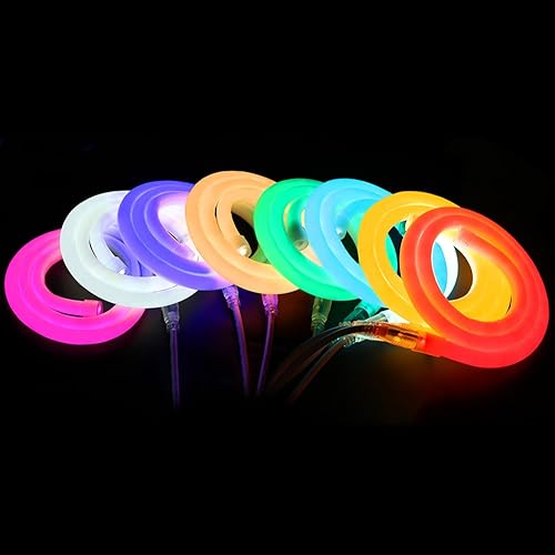 Miniatura 8 de Cuerda de luz LED de neón de 16.4 pies, CC 12 V 2835 redonda, flexible, tira de luces LED de neón de 360 grados, 600 unidades de luces LED