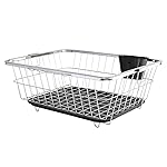 Solimo 3-in-1 Large Stainless Steel Dish Rack with Plastic Drainer, Cutlery Holder & Handle | Utensil Basket & Kitchen Dish Drying Rack Organizer (59 x 45 x 20 cm, Black)