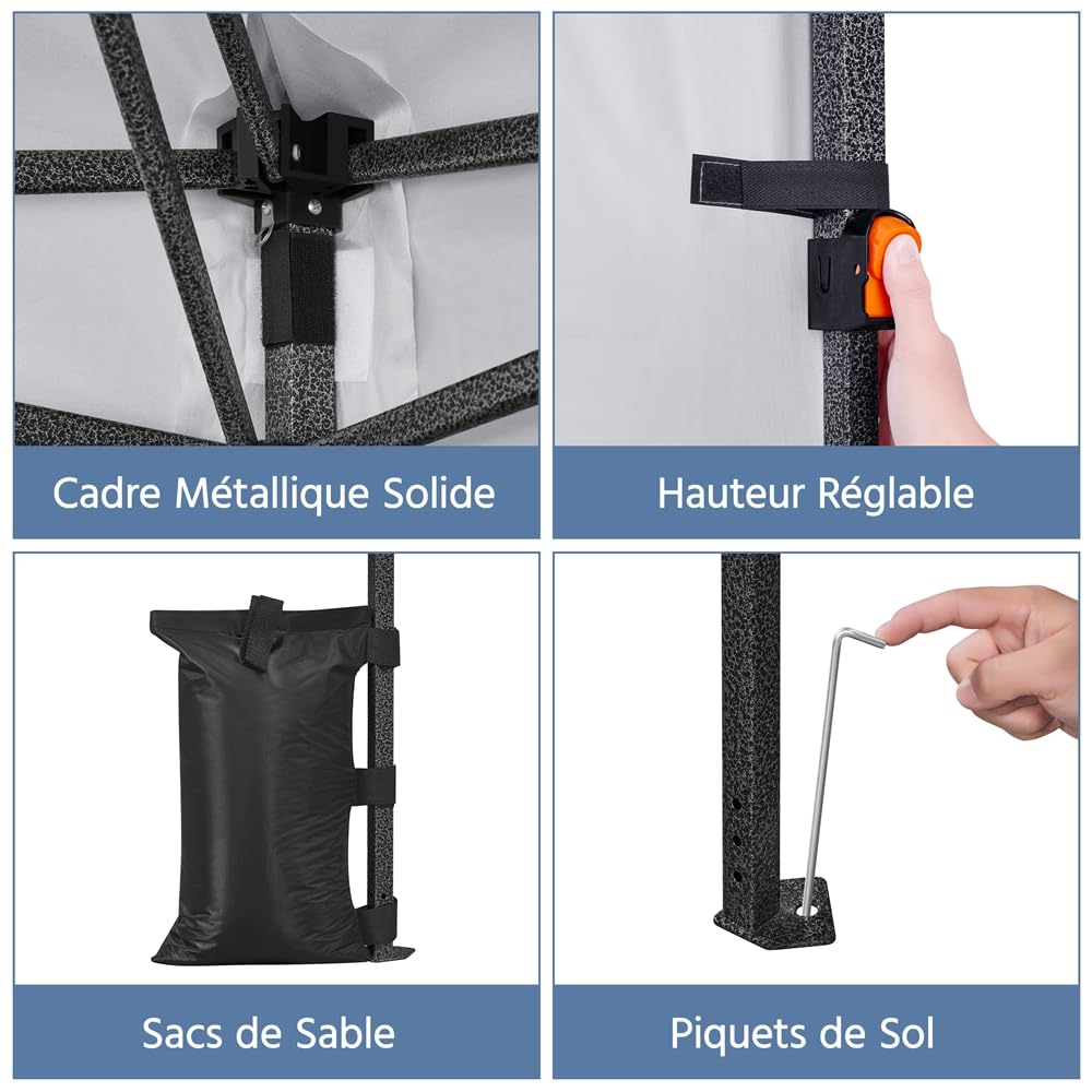 Yaheetech Tonnelle de Jardin avec Paroi Latérale 3 x 3 m Tonnelle Pliante, Tente Imperméable avec Sac de Transport Sac de Sable Cordes et Piquets pour Mariage Camping Jardin Fêtes Foire Blanc