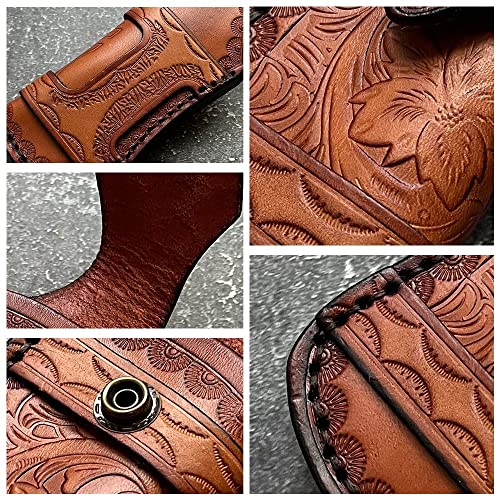 4.7" Pocket Knife Pouch, Folding Knife Holster Carved Portable Leather Knife Holder For Camping Hunting Jungle Exploration #TOP2