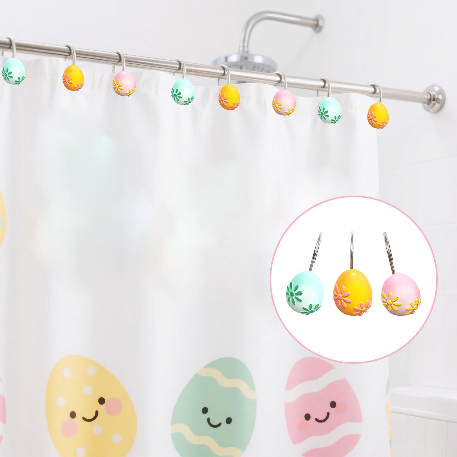 YRMLYMOP 12 PCS Easter Shower Curtain Hooks Eggs Shower Curtain Hooks Cute Shower Curtain Hooks Shower Curtain Hooks Decorative for Living Room Bedroom Bathroom Decor