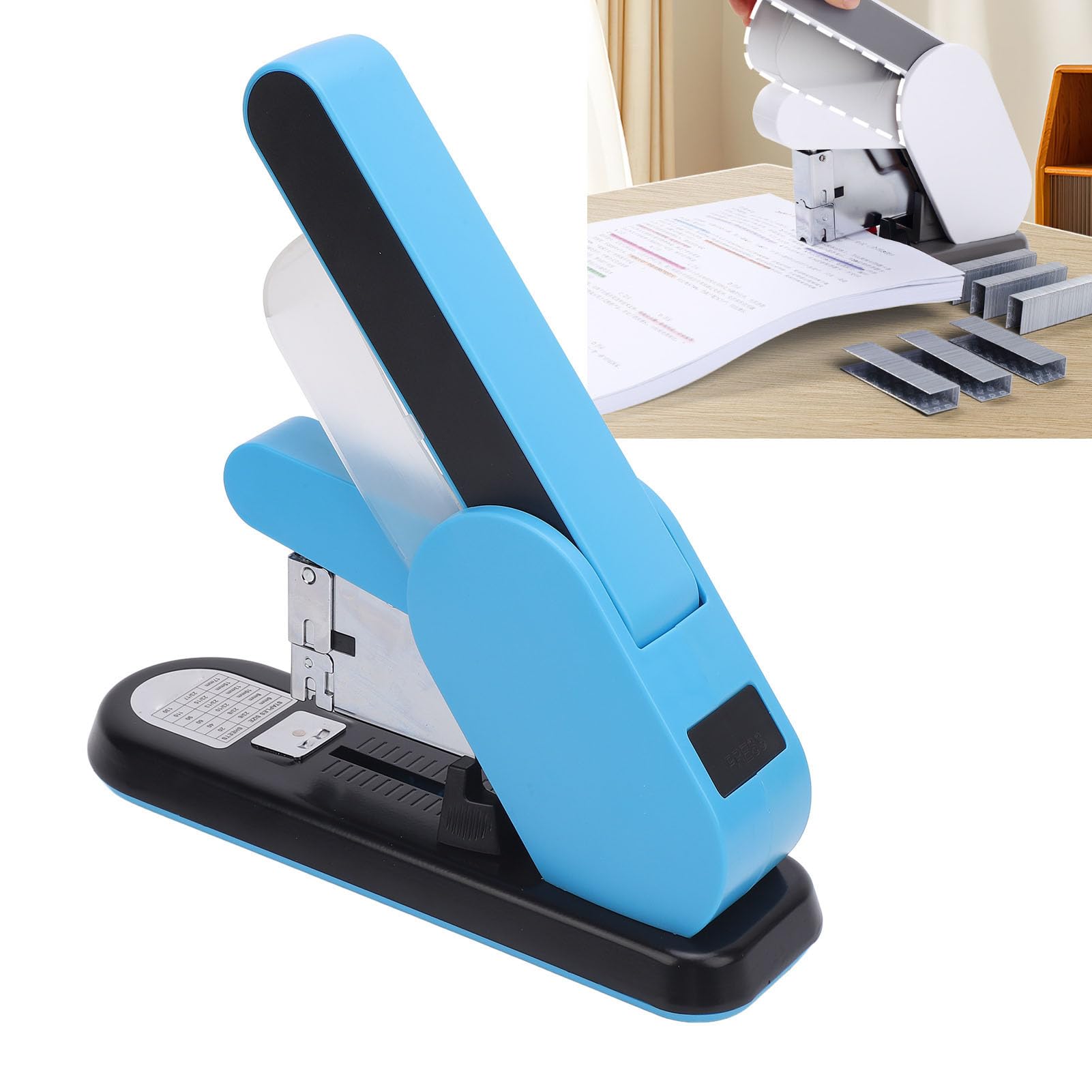 Grapadora de Alta Resistencia con Capacidad de 130 Hojas, Máquina Grapadora de Papel de Escritorio con Profundidad de Alimentación Ajustable, Grapadora Ergonómica Fácil de Cargar