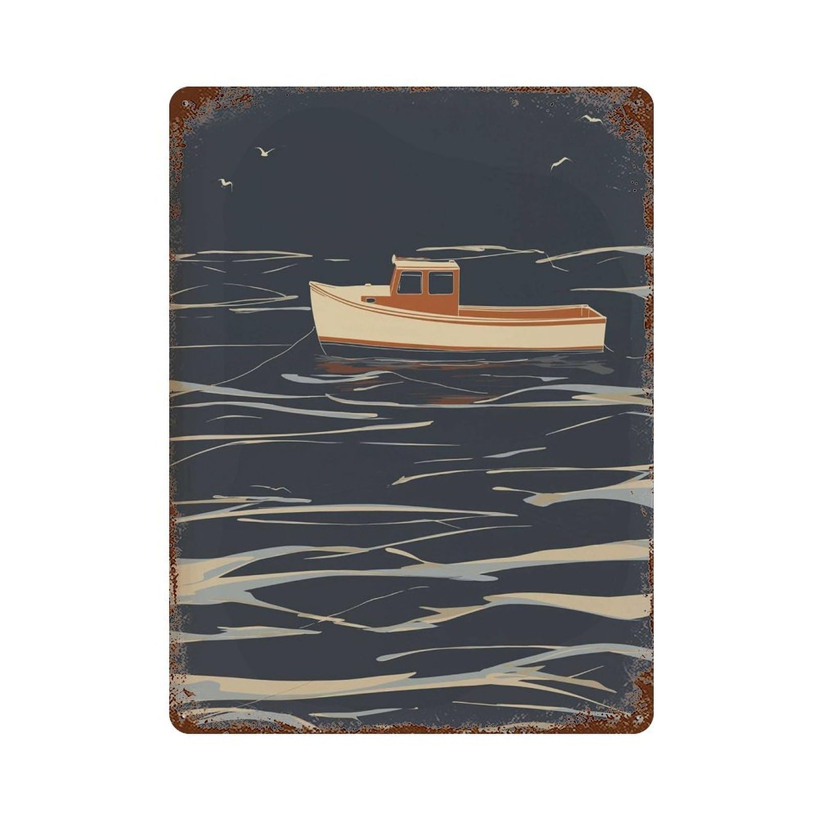 xiaoxiaoshen Minimalist Boat – Modern Nautical Ocean Calm Sea Coastal Fishing Maritime Wall Decor Art Metal Tin Poster Modern Home Decor Art Home Bar Shop Decorations Vintage Sign 40x30cm