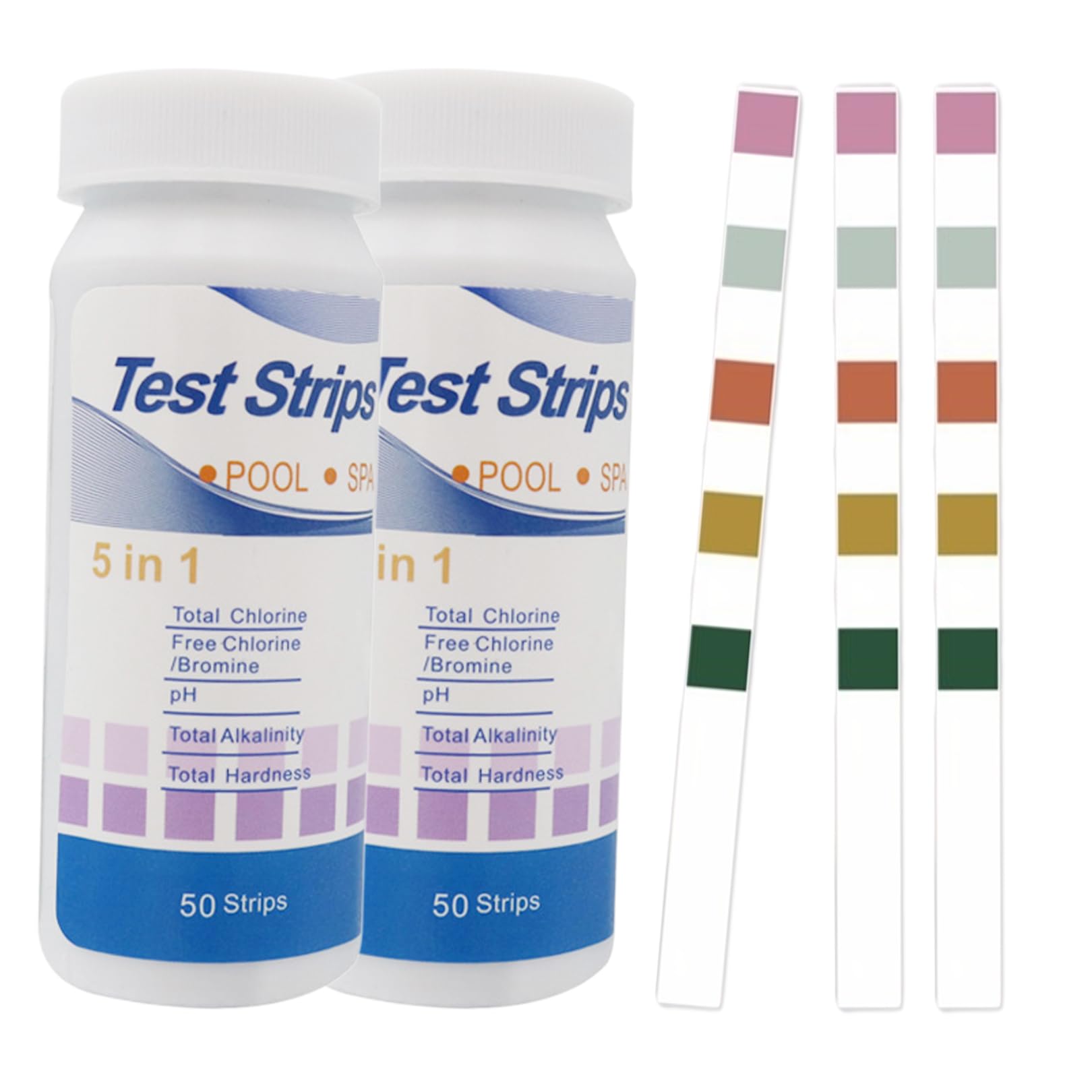 5-in-1 Hot Tub Test Strips,100 Pcs Pool Test Strips for PH,Chlorine & Clearwater,Pool Water Hardness Testing Kit,Clear Water Dip Tester Strip for Lazy Spa,Bromine,Total Alkalinity & Cyanuric Acid