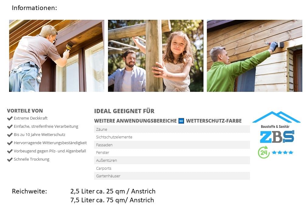zbs24 Bondex Wetterschutzfarbe für Außen, atmungsaktiv, bis zu 10 Jahre Wetterschutz, extreme Deckkraft, einfache Verarbeitung, für Holz, inkl. 3-teiliges Pinselset (achatgrau RAL7038, 3 Liters)