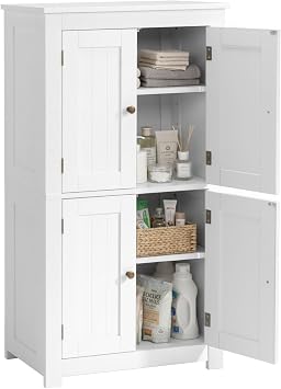 Karl home White Thin Freestanding Floor Storage Cabinet with 4 Doors