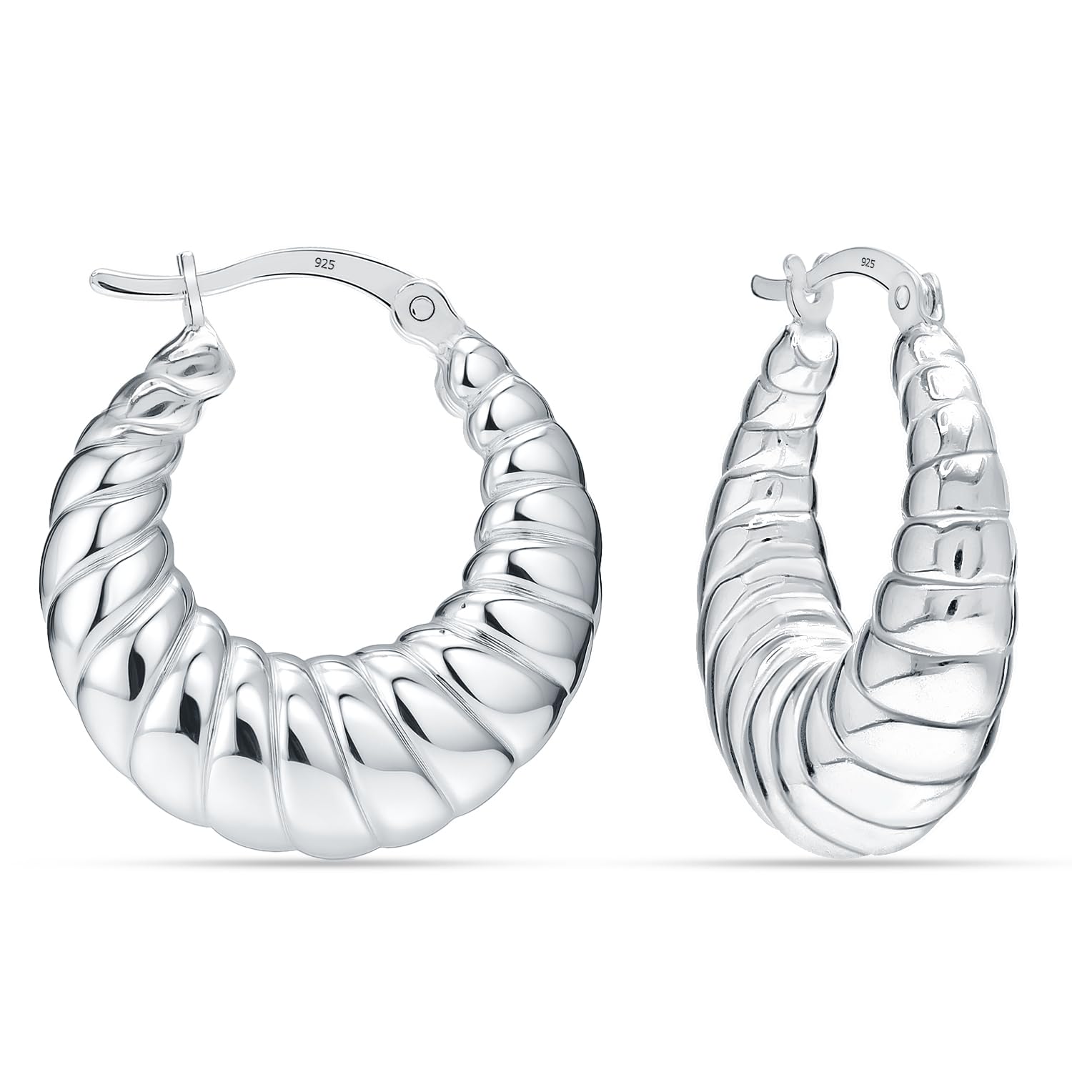LeCalla 925 Sterling Silver Hoop Earrings for Women | Classic Diamond-Cut Shrimp Earring Hoops| High-Polished Textured & Filigree Medium to Large