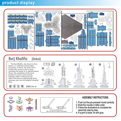 Runsong Creative 3D Puzzle Paper Model Burj Khalifa Tower Diy Fun & Educational Toys World Great Architecture Series, 49 Pcs #TOP4