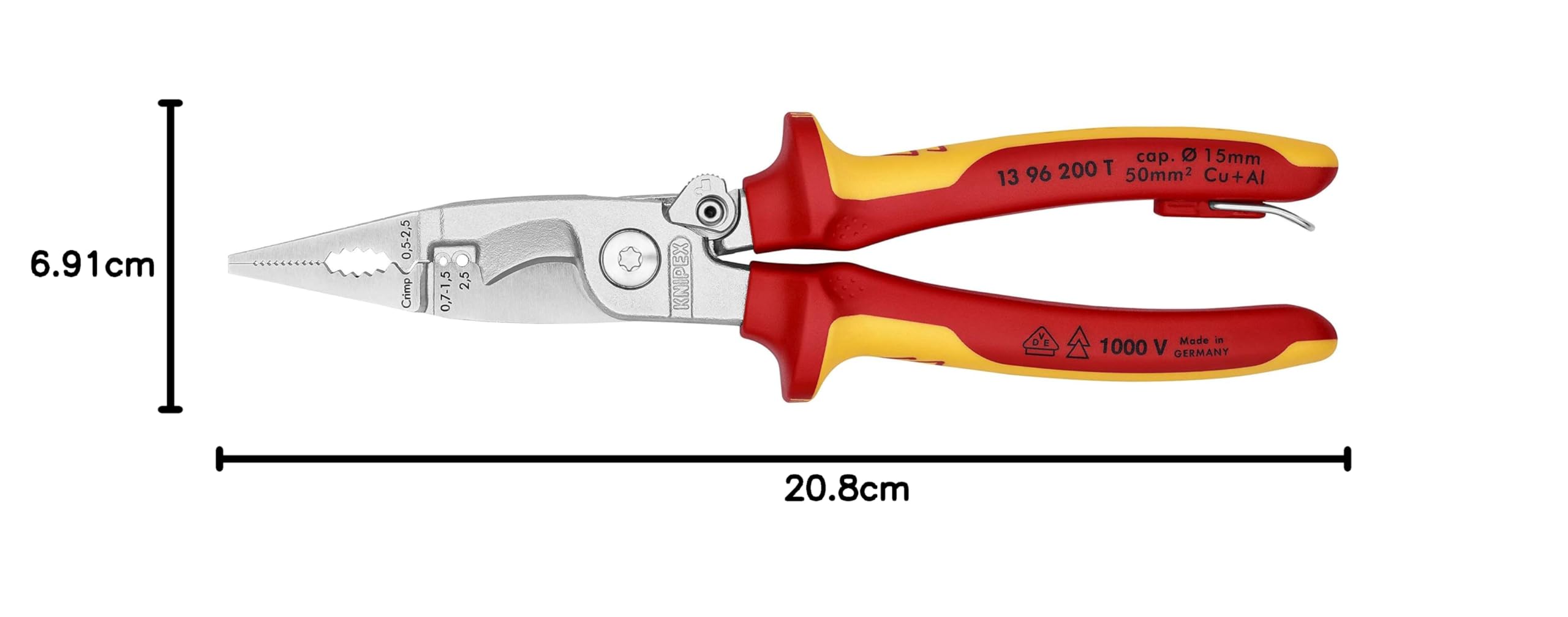 KNIPEX Szczypce do prac elektroinstalacyjnych w blister chromowany z wielokomponentowymi nasadkami izolowanymi wg VDE 200 mm, 13 96 200 T BK