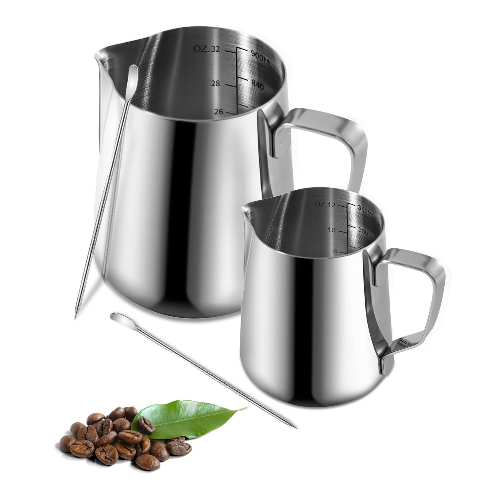 Pot à lait avec lignes de mesure intérieures et bec verseur anti-goutte en inox