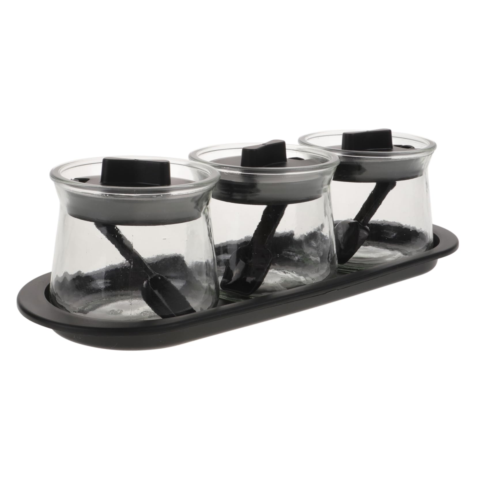 COLLBATH 3Pcs Kitchen Seasoning Bottle Transparent Glass Spice Storage Containers with Spoons and Tray for Salt Sugar Spices and Sauces Easy to Clean and