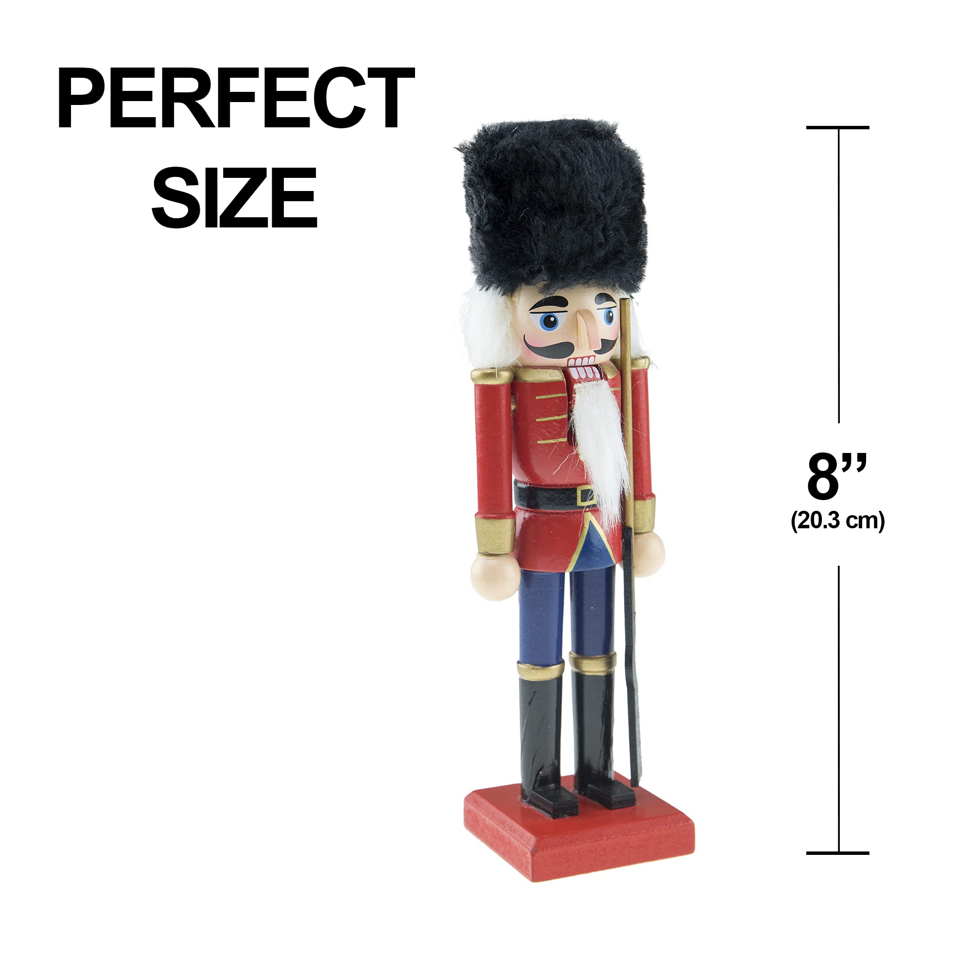 Clever Creations British Soldier 8 Inch Traditional Wooden Nutcracker, Festive Christmas Décor for Shelves and Tables