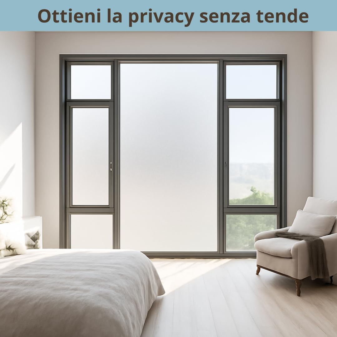 Pellicola per Vetri Finestre (60x120cm) MOLTE MISURE GRANDI Satinata Opaca Autoadesiva NO Colla Anti UV Pellicola smerigliata per vetri finestre privacy Facile Applicazione Box Doccia Statica