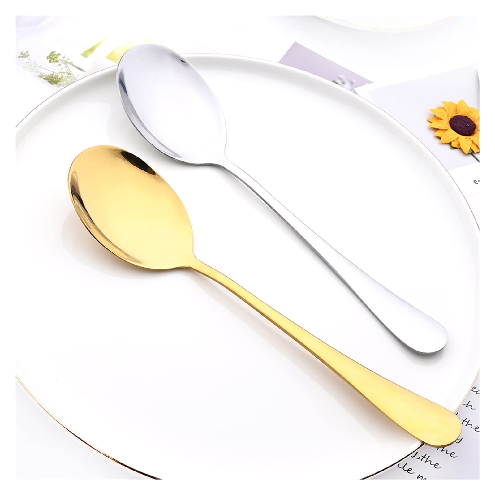 2/4/6-teiliges Geschirrset Küche Abendessen öffentlicher Löffel Restaurant Edelstahl Verteillöffel Buffet Servierlöffel Leisurely (Color : 6Pcs Black)