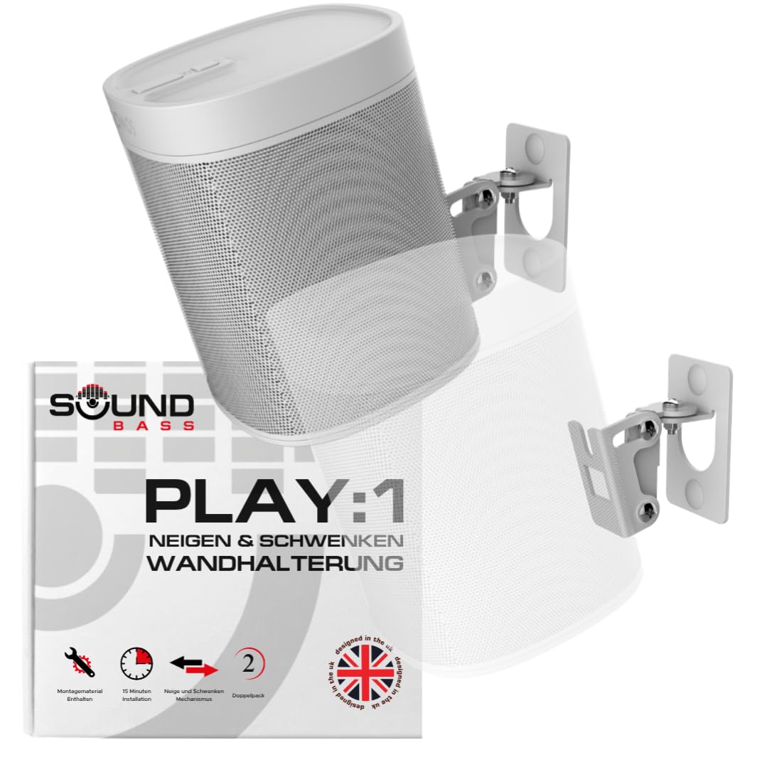 Sound bass Play 1 Wandhalterung, Weiß, Kompatibel mit Sonos Play:1, Paar
