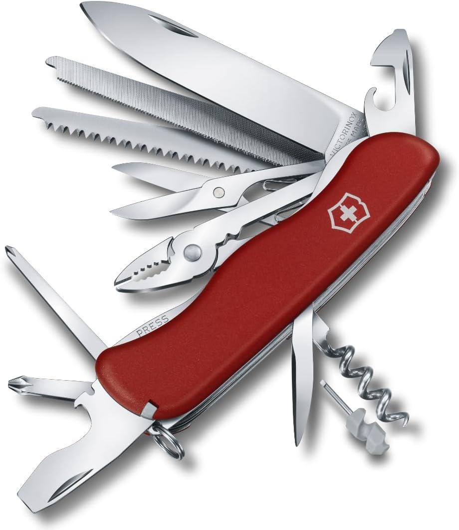 Swiss Pocket Knife Work Champ, 21 Functions, Multi Tool with Locking Blade, Pliers, Metal File, Red