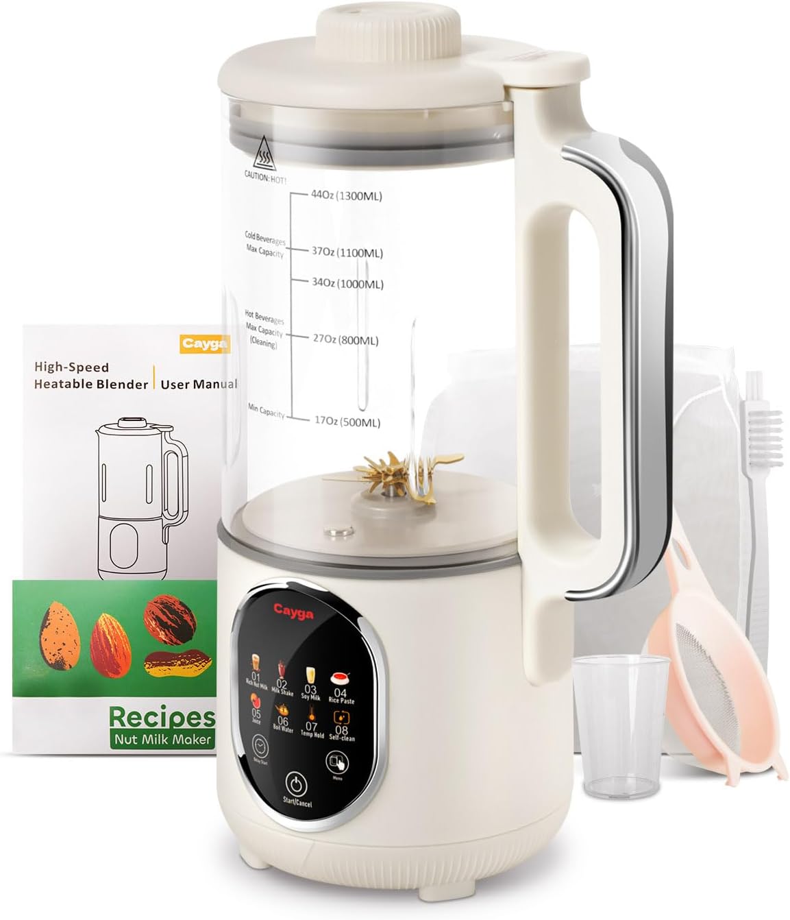 44oz Homemade Nut Milk Maker Machine Soy Milk Maker Homemade Almond, Oat, Juice, Coconut for Plant-Based Drinks with Self Clean, Boil Water, Delay Start, Keep Warm, 12-Hour Smart Timer