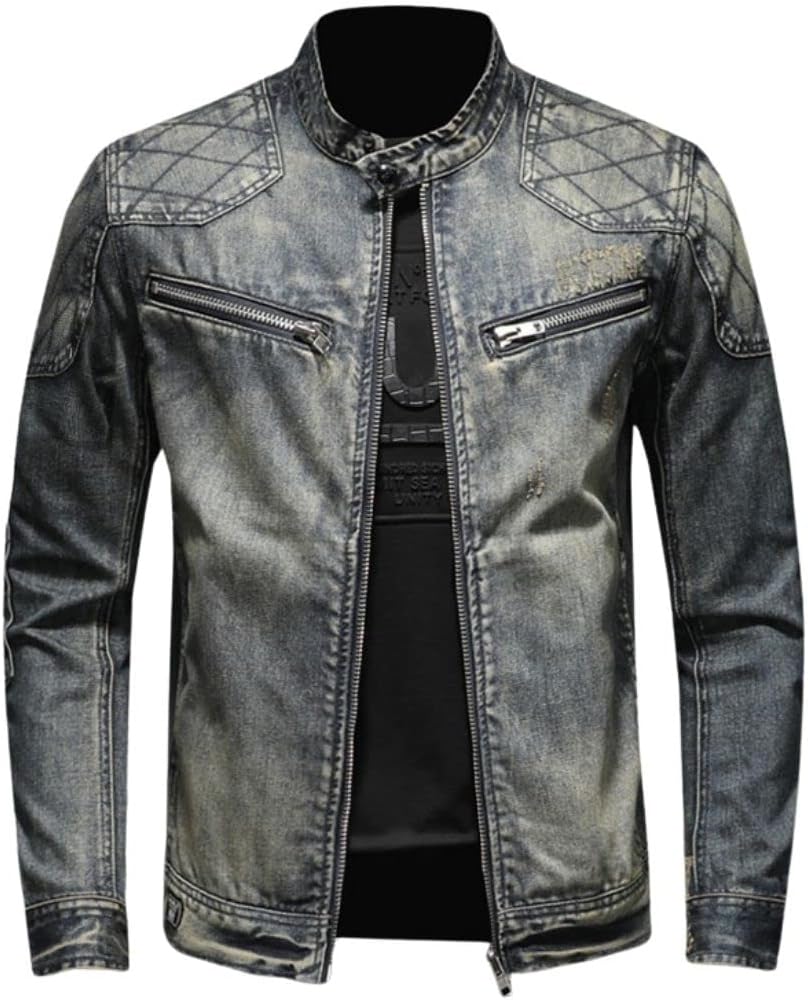 Amazon.com: Kinkia Men's Distressed Denim Jacket American