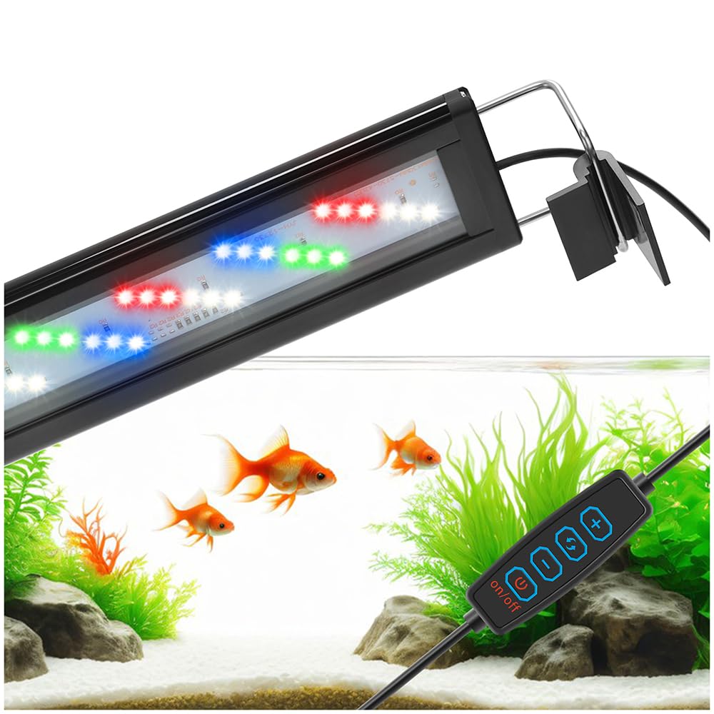 DaToo LED Aquarium Light Full Spectrum Fish Tank Light with Dimmer White Blue Red Green LEDs Fish Tank Light with Three Lighting Modes and Extendable Bracket for 24 Inch to 28 Inch Aquarium