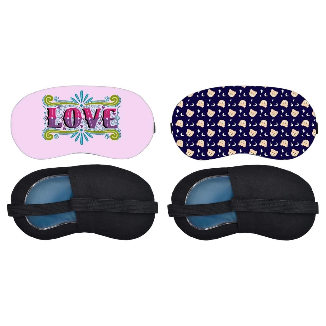 Aoxeria Decorative Love Typography, Teddy Bear Moon Pattern Sleeping Mask Combo, Soft Comfortable Light-Blocking Eye Cover for Women, Men & Kids, Reusable Blindfold for Night Sleep (Pack of 2)-picture-12