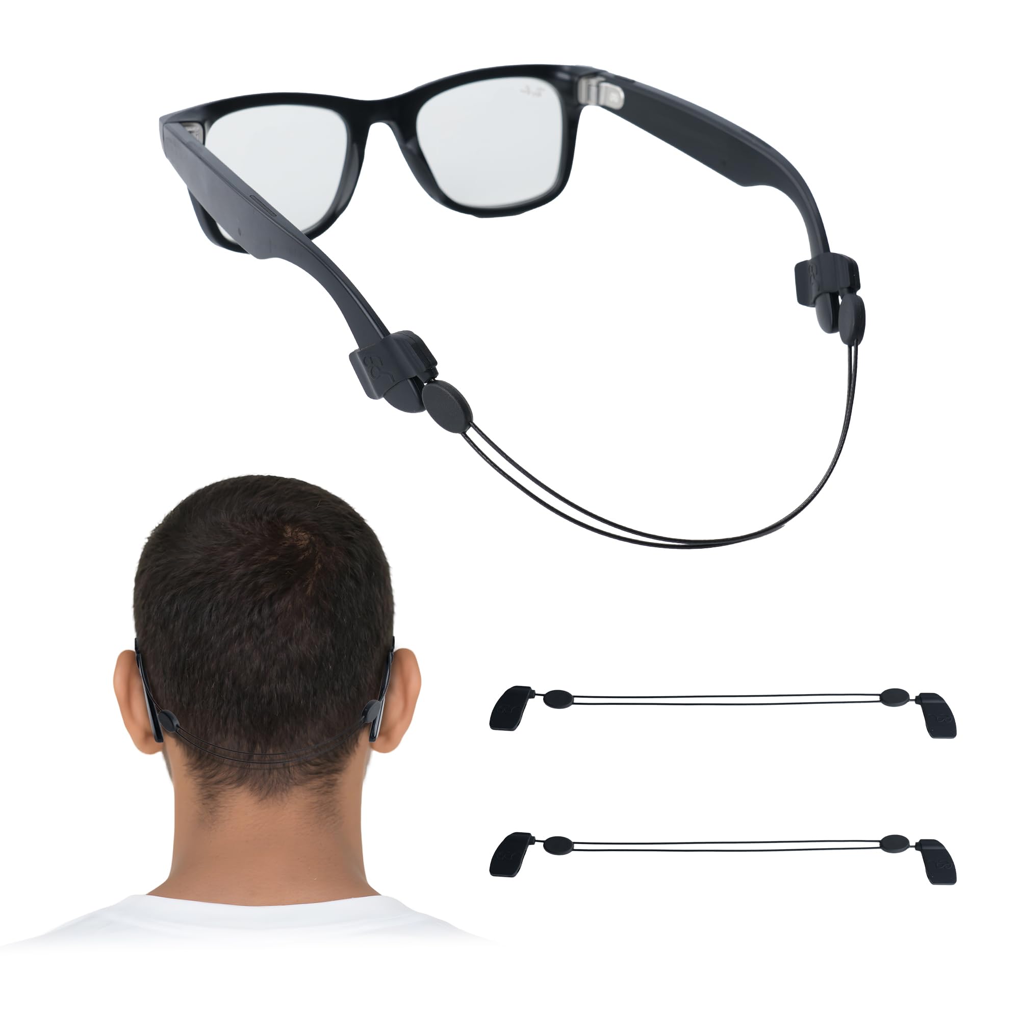 HiBloks 2Pcs Adjustable Eyeglass Strap Compatible with Ray-Ban Meta Gen 2 Oakley Meta HSTN Accessories No Tail Sunglasses
