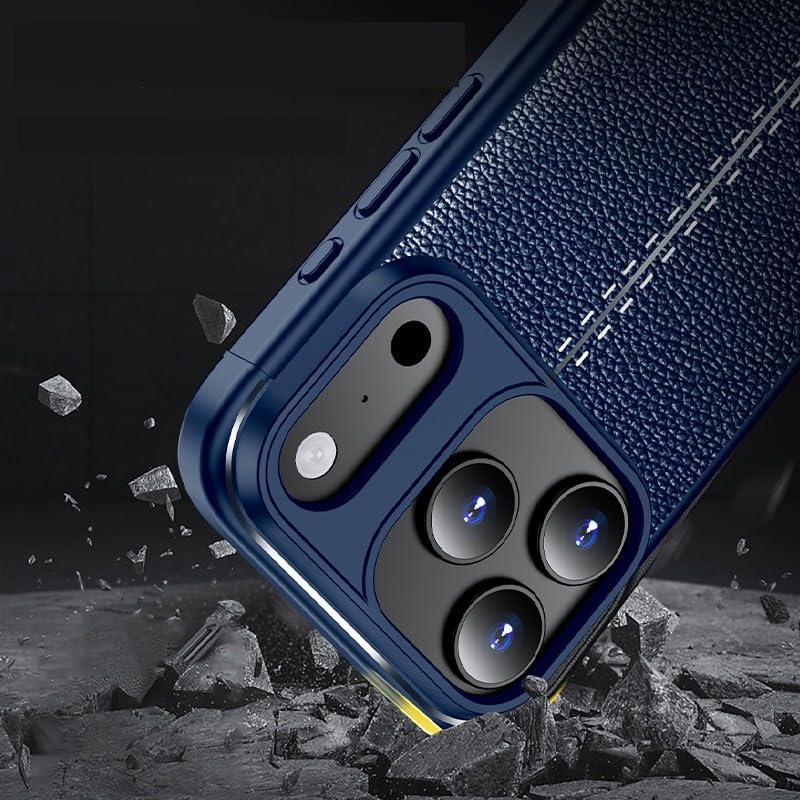 Coque iPhone 15 Pro bleu marine aspect cuir rigide silicone - 3