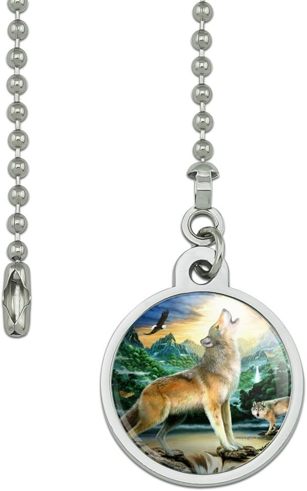 GRAPHICS & MORE Howling Wolf Sunset Forest Butterflies Ceiling Fan and Light Pull Chain