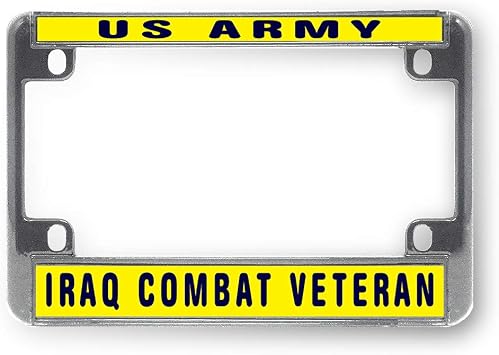 Sign Destination Metal Bike License Plate Frame Us Army Iraq Combat Veteran Motorcycle Tag Holder Chrome 4 Holes One Frame