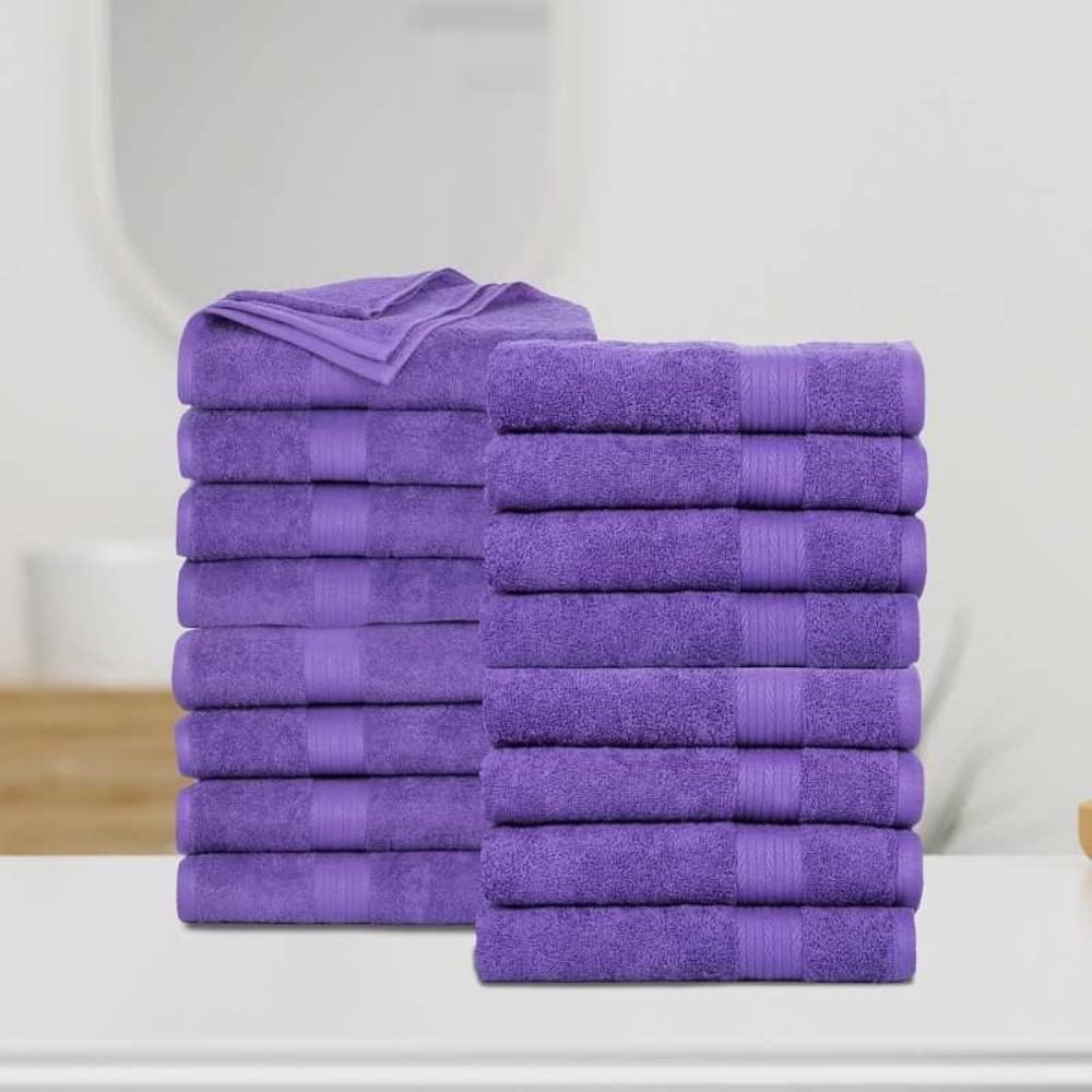 Purple Color 16 Piece Soft Highly Absorbent Cotton Bath Towels 16 in L X 20 in W X