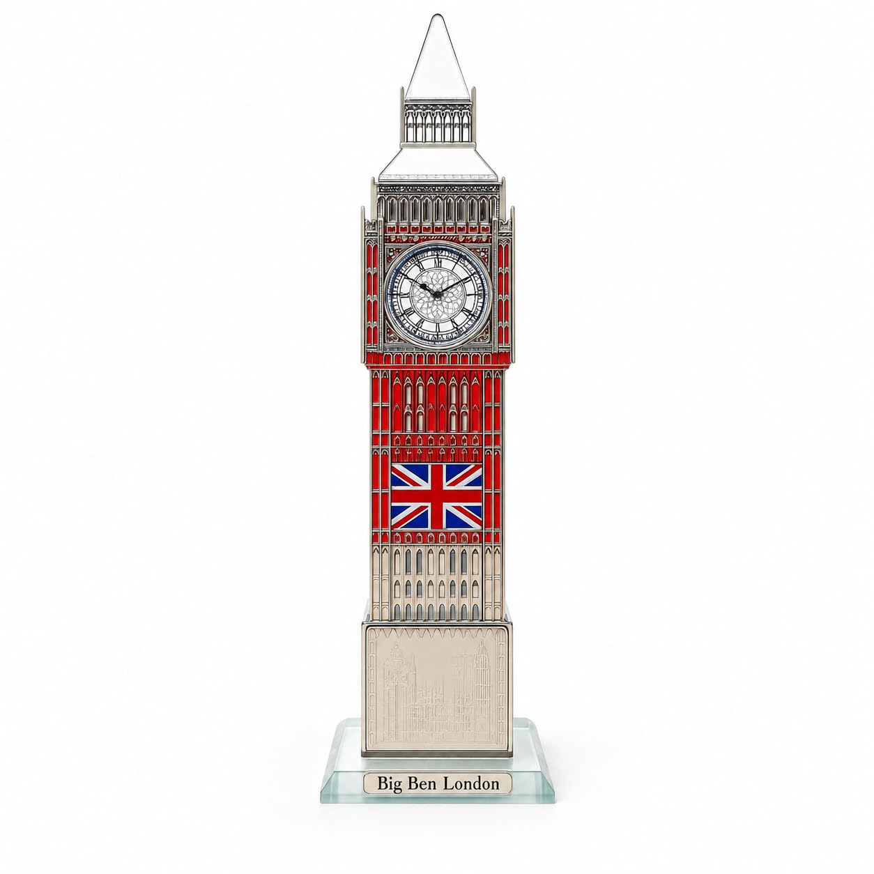 SEGOY Crystal London Icon Colour Big Ben Clock with Lights UK British Collectable Display for Bedroom, Office, Kitchen, Living Room Souvenir Gift - 11cm (Silver)