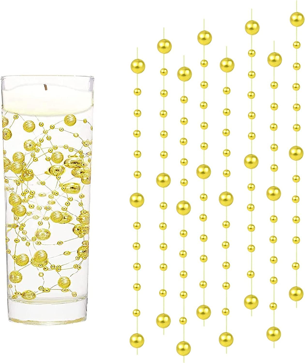 GEFIRE 18 Piezas de Perlas Flotantes Doradas, Velas Decorativas, Velas Navideñas, Perlas Flotantes Jarron para Jarrón, Relleno de Botellas de Agua, Boda, Decoración de Centro de Mesa (1,2 M)